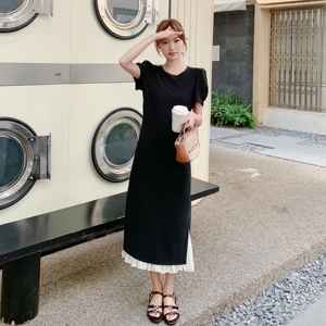 黑色轻熟法式复古气质赫本a字裙新款长款显瘦荷叶边连衣裙夏女图片