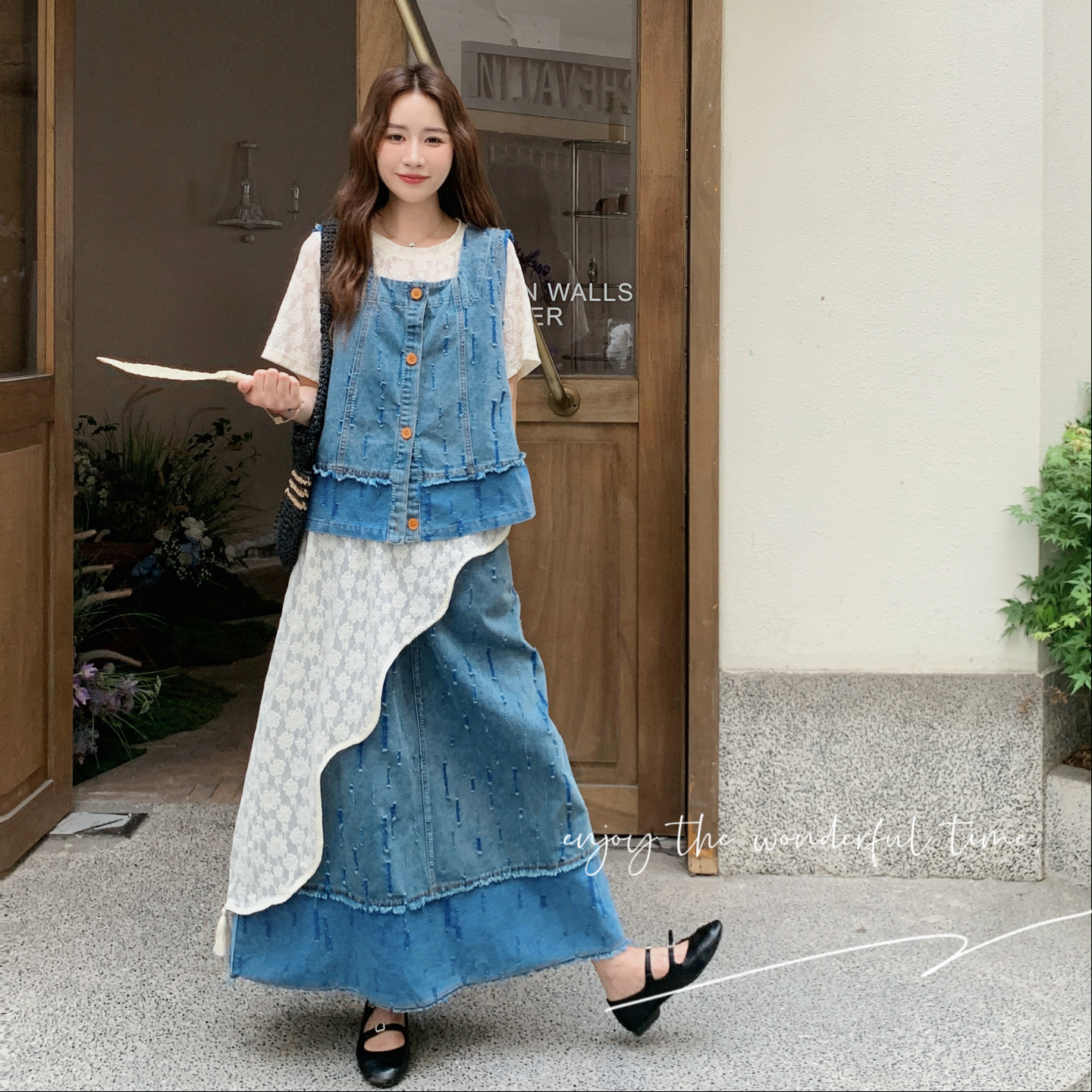 设计感小众叠穿牛仔三件套女2025夏季新款甜酷风T恤马甲半身裙潮,女装套装/套裙,浙宝131