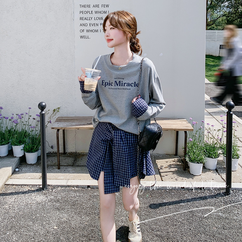 格子拼接卫衣套装裙女2025春季新款小个子减龄不规则半身裙两件套,女装套装/套裙,浙宝131