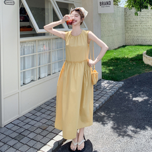 法式浪漫黄色无袖背心裙女2025年夏季新款时尚独特绝美温柔风裙子图片
