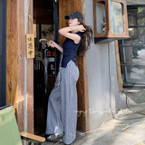 韩系慵懒气质套装女2025夏日穿搭一整套时尚T恤格子阔腿裤两件套，女装套装/套裙，象礼