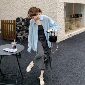 灰色法式吊带连衣裙套装女2025夏季新款设计感气质防晒衬衫两件套图片