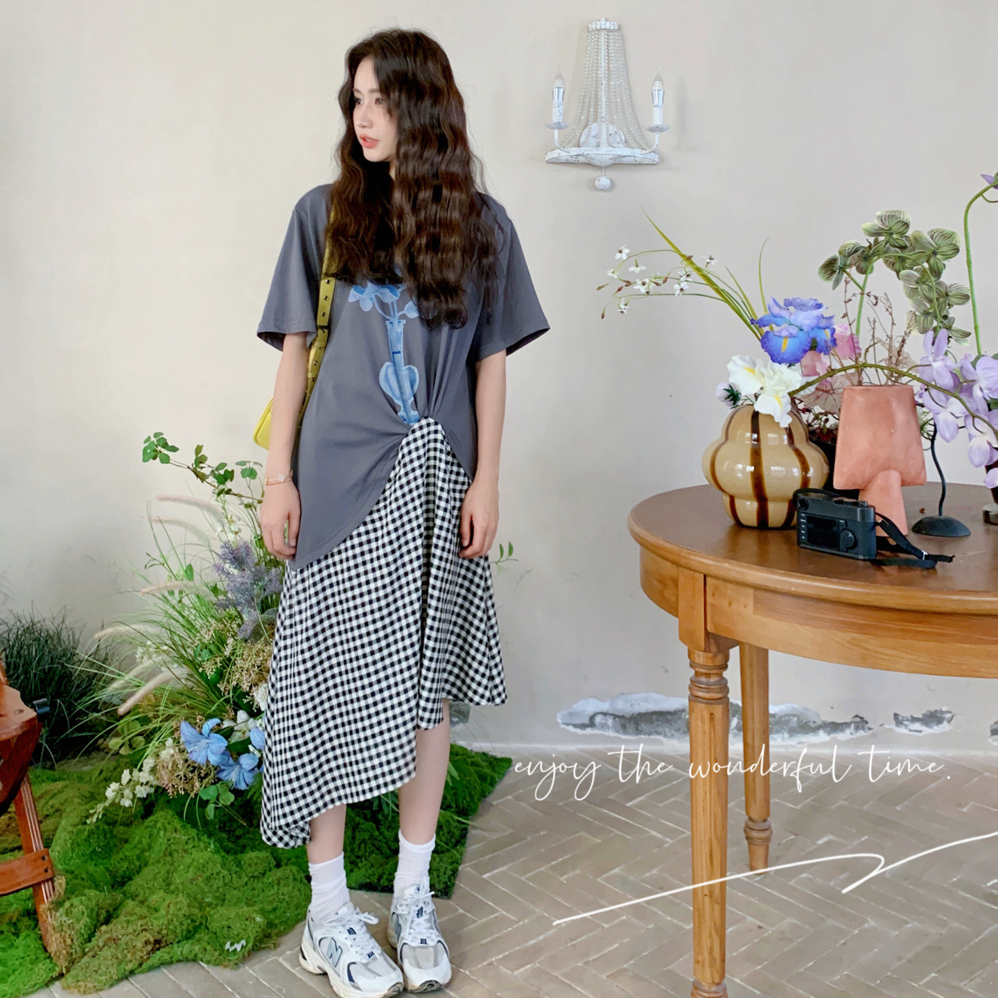 学院风假两件拼接连衣裙女2025夏季新款设计感减龄小个子T恤裙潮,女装连衣裙,浙宝131