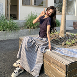 盐甜系减龄套装裙女2025夏季新款韩系学院风T恤格子半身裙两件套，女装套装/套裙，象礼