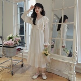 韩系露肩宽松显瘦拼接连衣裙女夏2025新款温柔风泡泡袖长款鱼尾裙，女装连衣裙，浙宝131