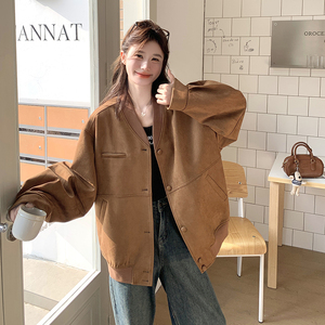 高级感麂皮绒棒球服外套女春秋2025新款美式复古慵懒风爆款上衣图片