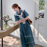 复古蕾丝披肩牛仔连衣裙女2025年夏季新款韩系气质减龄百搭a字裙，女装连衣裙，浙宝131