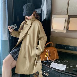 学院风蓝色收腰风衣外套女202早5春季新款日系休闲韩版中长款大衣