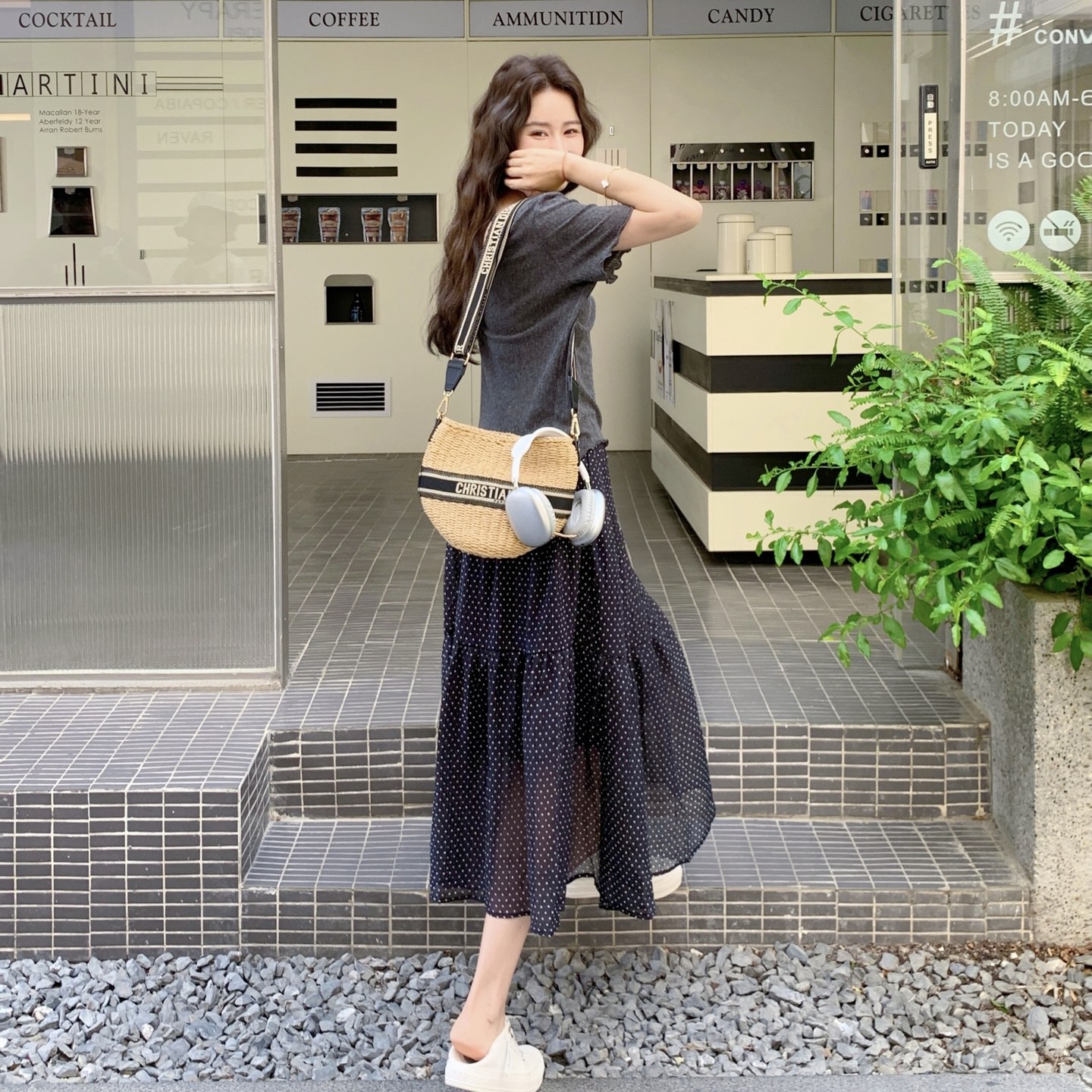 盐甜系夏日ootd穿搭套装女2025新款休闲短袖T恤波点半身裙两件套,女装套装/套裙,浙宝131