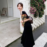 蕾丝拼接黑色T恤连衣裙女夏季2025新款法式气质宽松假两件鱼尾裙，女装连衣裙，象礼