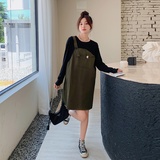 春装韩版假两件连衣裙女早春秋2025年新款设计感宽松军绿色背带裙，女装连衣裙，浙宝131