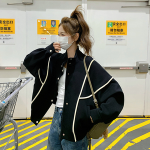 黑色休闲棒球服外套女2025年秋季新款韩版学院风宽松百搭夹克上衣图片