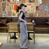 韩系慵懒气质套装女2025夏日穿搭一整套时尚T恤格子阔腿裤两件套，女装套装/套裙，象礼