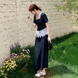 2025夏季新款法式复古蕾丝花边气质牛仔上衣高腰半身裙淡人两件套，女装套装/套裙，象礼