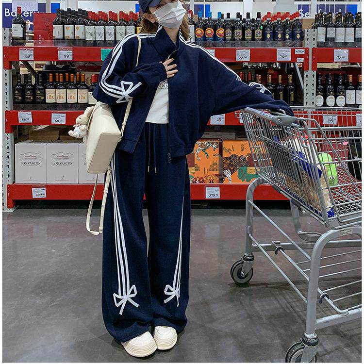 藏青色蝴蝶结卫衣运动套装女2025年秋季新款搭配一整套减龄两件套,女装套装/套裙,浙宝131