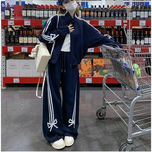藏青色蝴蝶结卫衣运动套装女2025年秋季新款搭配一整套减龄两件套图片