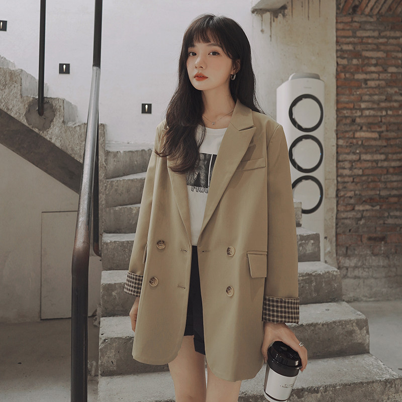 chic韩版宽松高级感卡其色西装外套女小个子2025春秋新款西服上衣,女装西装,浙宝131