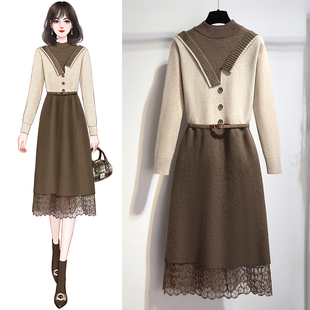 长款秋冬针织连衣裙女2025新款冬季轻奢高级感打底配大衣的毛衣裙