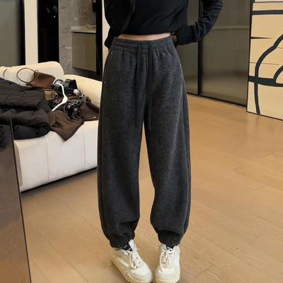 加绒直筒束脚裤女冬加厚保暖显瘦遮胯卫裤大码哈伦裤小个子老爹裤