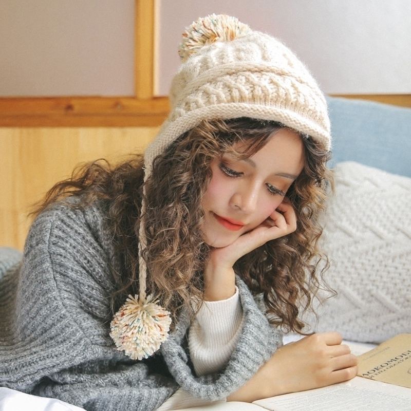 彩色毛球雷锋帽秋冬季加厚护耳