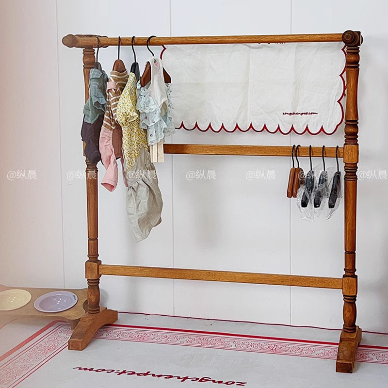 纵晨宠物罗马杆晾衣架狗狗落地置物架猫狗衣帽架实木复古