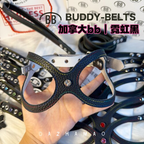 【霓虹黑】加拿大bb胸背Buddybelts宠物真皮胸背带狗狗牵引绳新款