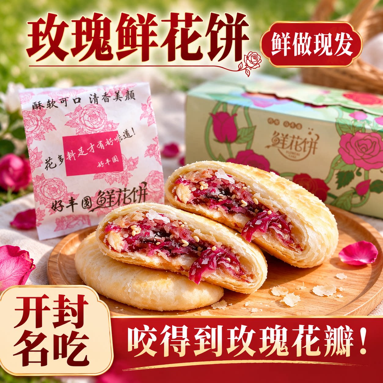 鲜花饼开封特产云南玫瑰点心糕点女生爱吃的零食好吃的早餐伴手礼