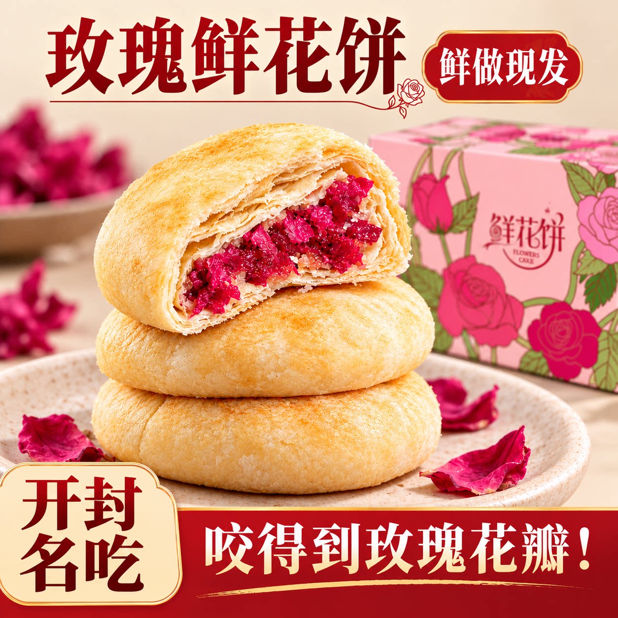 鲜花饼开封特产云南玫瑰点心糕点女生爱吃的零食好吃的早餐伴手礼