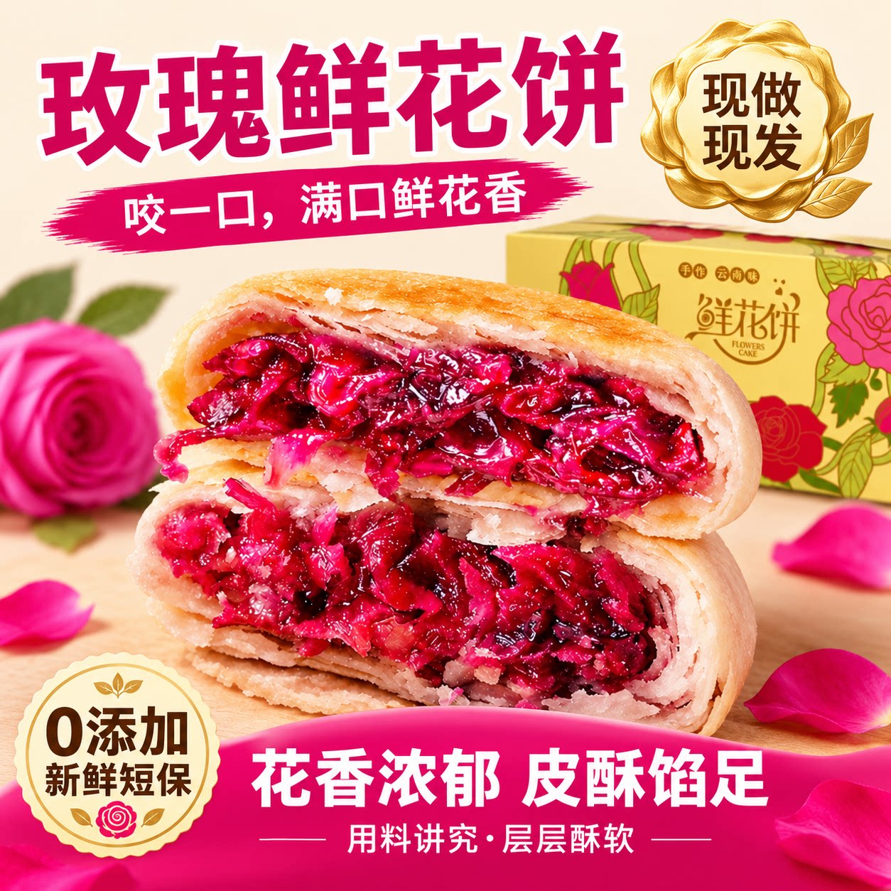 鲜花饼开封特产云南玫瑰点心糕点女生爱吃的零食好吃的早餐伴手礼