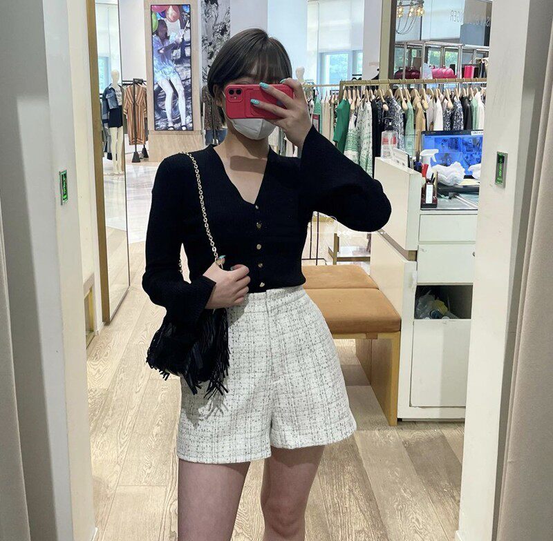 秋季新款女装花呢高腰短裤