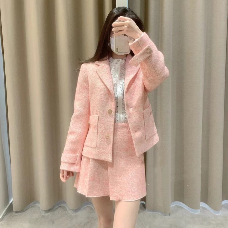 花呢短款休闲西装外套女