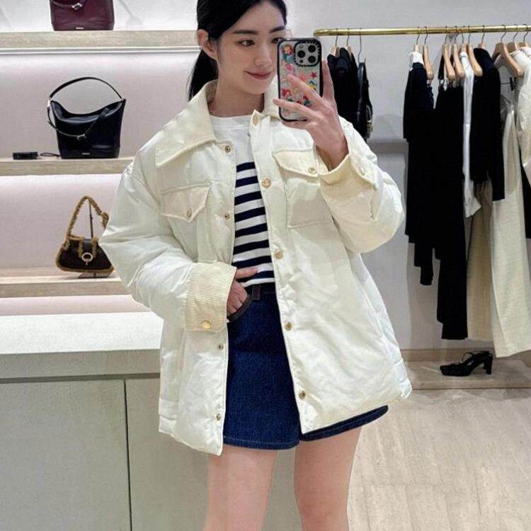 2024秋冬新款女装法式奶白色休闲翻领棉衣外套SFPOU00683
