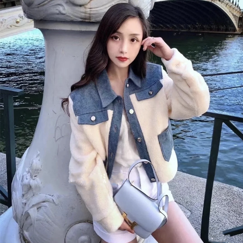 牛仔秋冬新款羊羔毛外套女装夹克