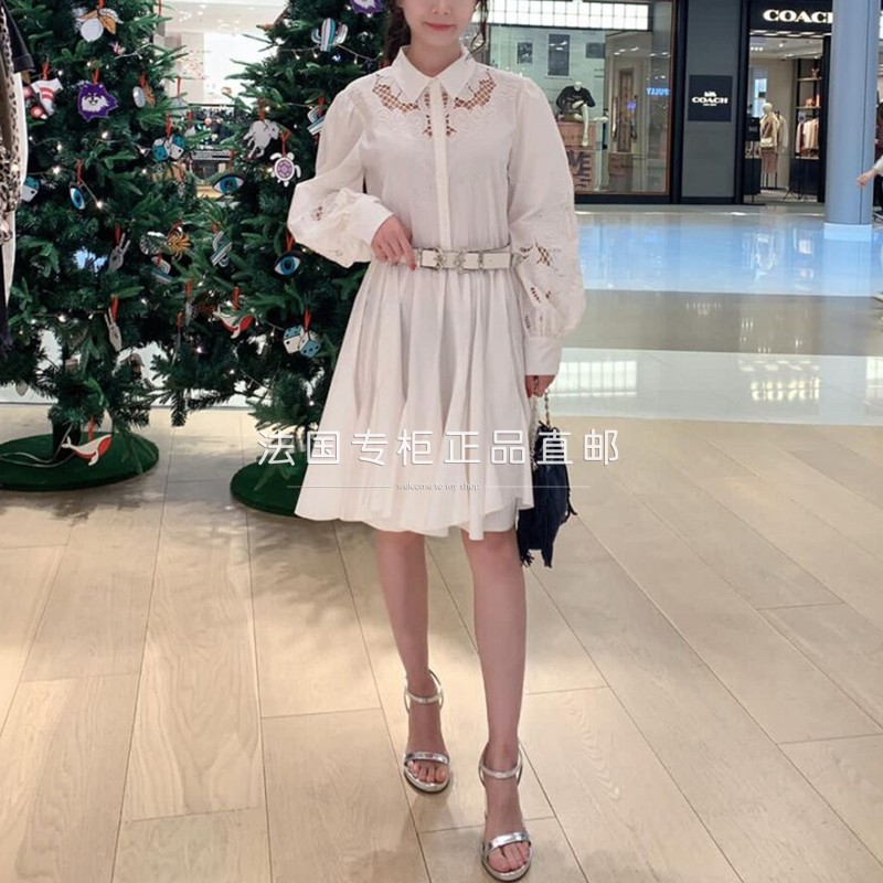 maSande连衣裙2021泡泡袖蕾丝勾花镂空裙女MFPRO01658