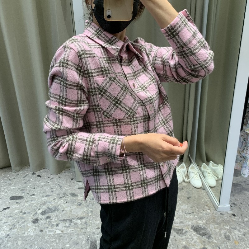 2021气质百搭格子单排扣长袖衬衫上衣上衣MFPCM00225