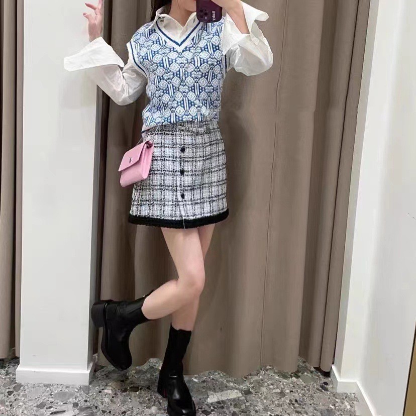 百搭复古印花针织马甲背心