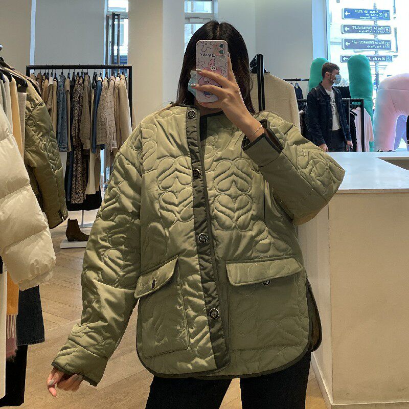 SIVOS 2021绿色圆领车缝宽松羽绒短外套棉服女SFPOU00349