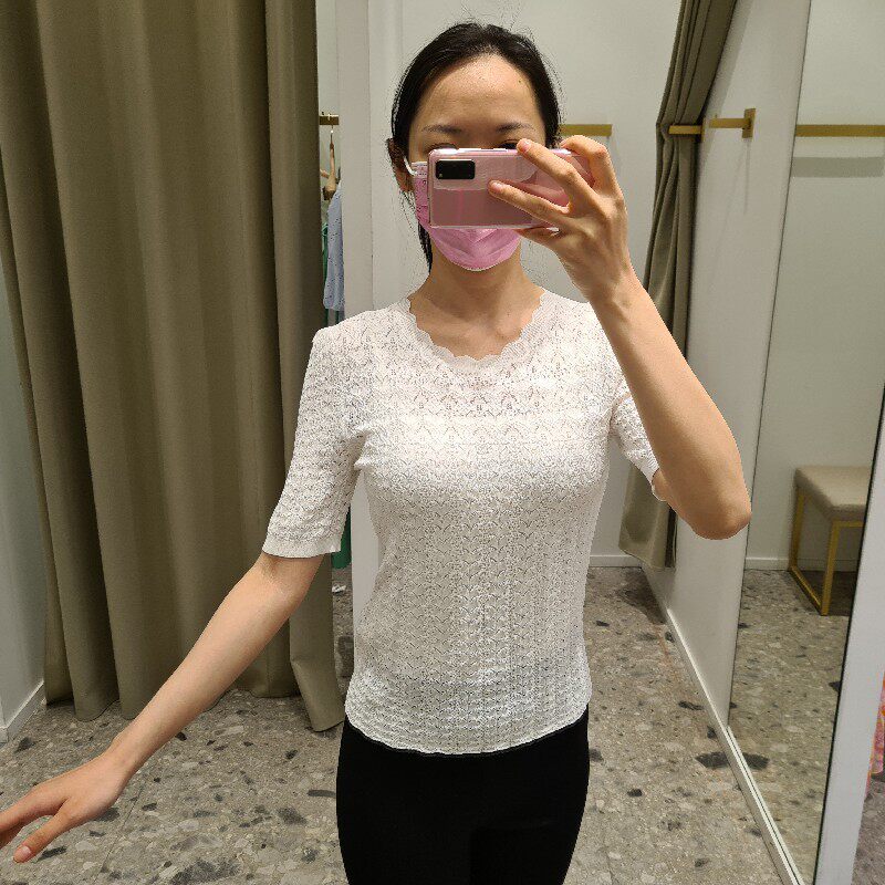 2022法式网眼钩花镂空贴身针织上衣女MFPPU00489