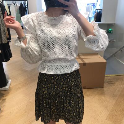 SIVOS 2021马德拉刺绣蕾丝荷叶边花式上衣SFPTO00442