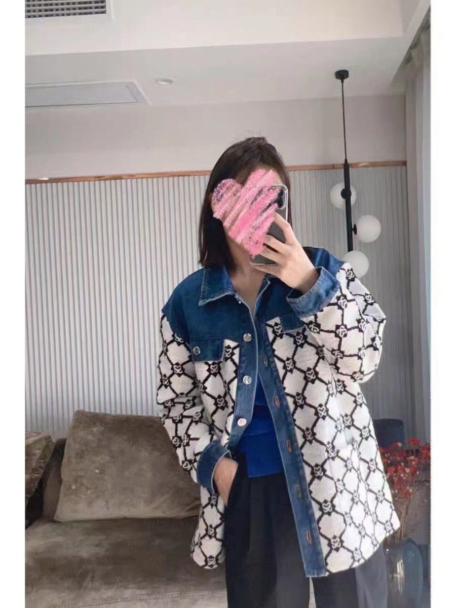 休闲别致针织拼接牛仔外套
