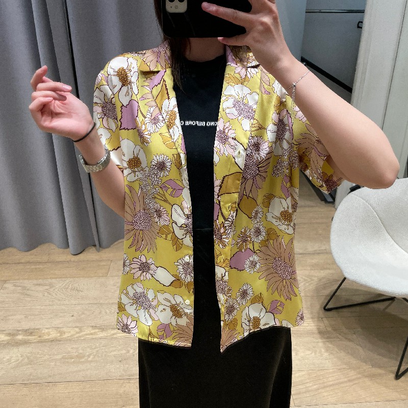 慵懒早秋法式印花短袖睡衣风衬衫