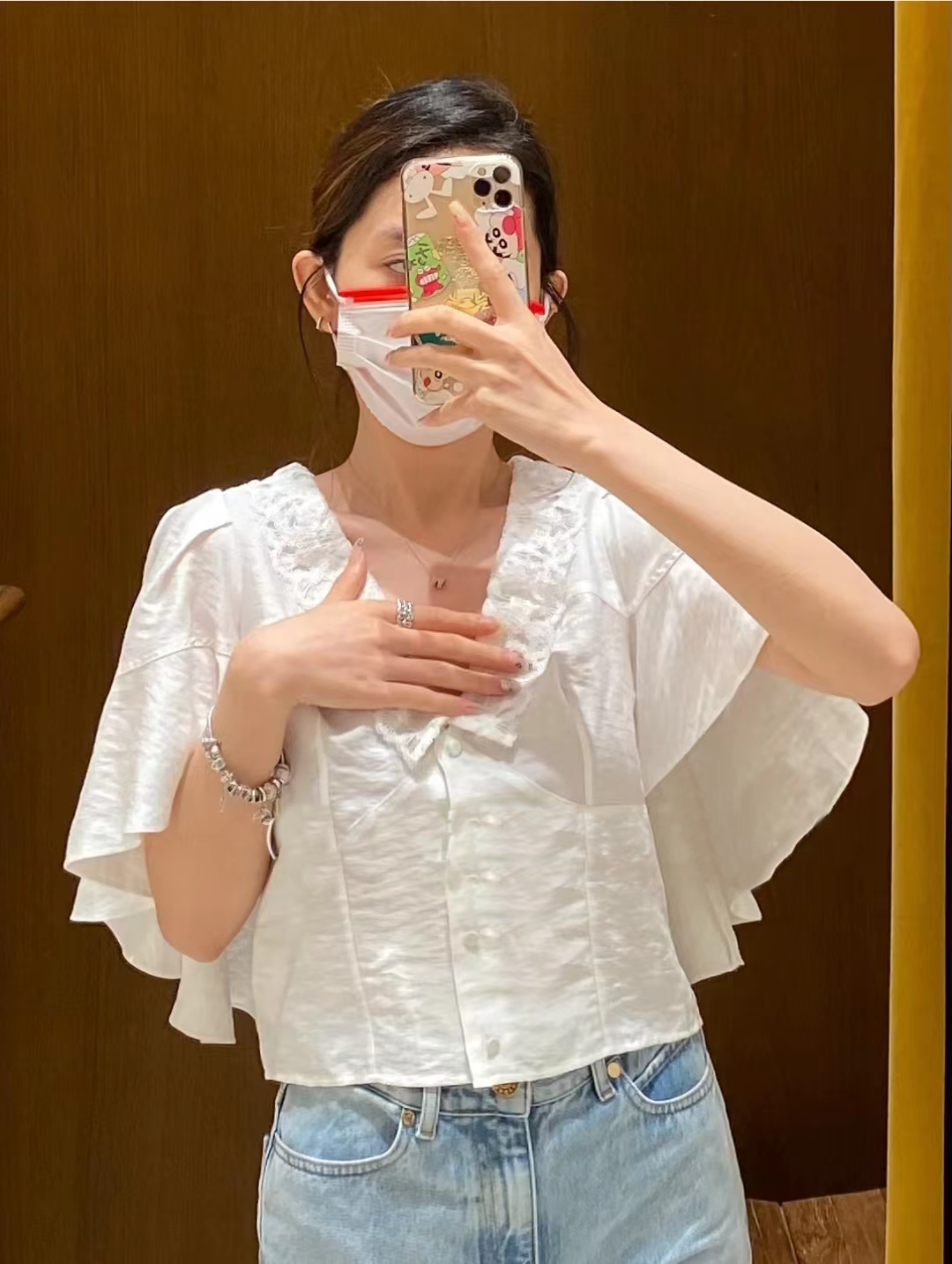 蕾丝花边气质荷叶斗篷上衣