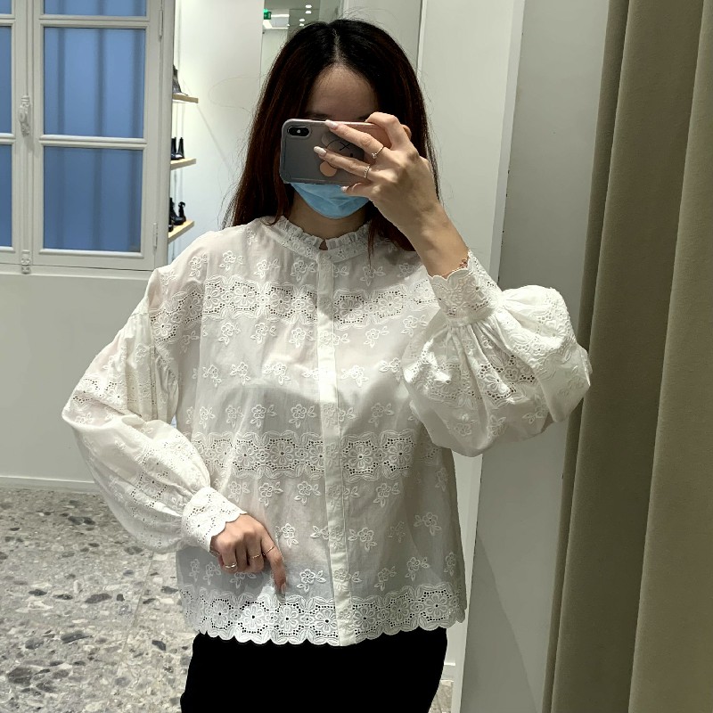 maje早春蕾丝长袖衬衫