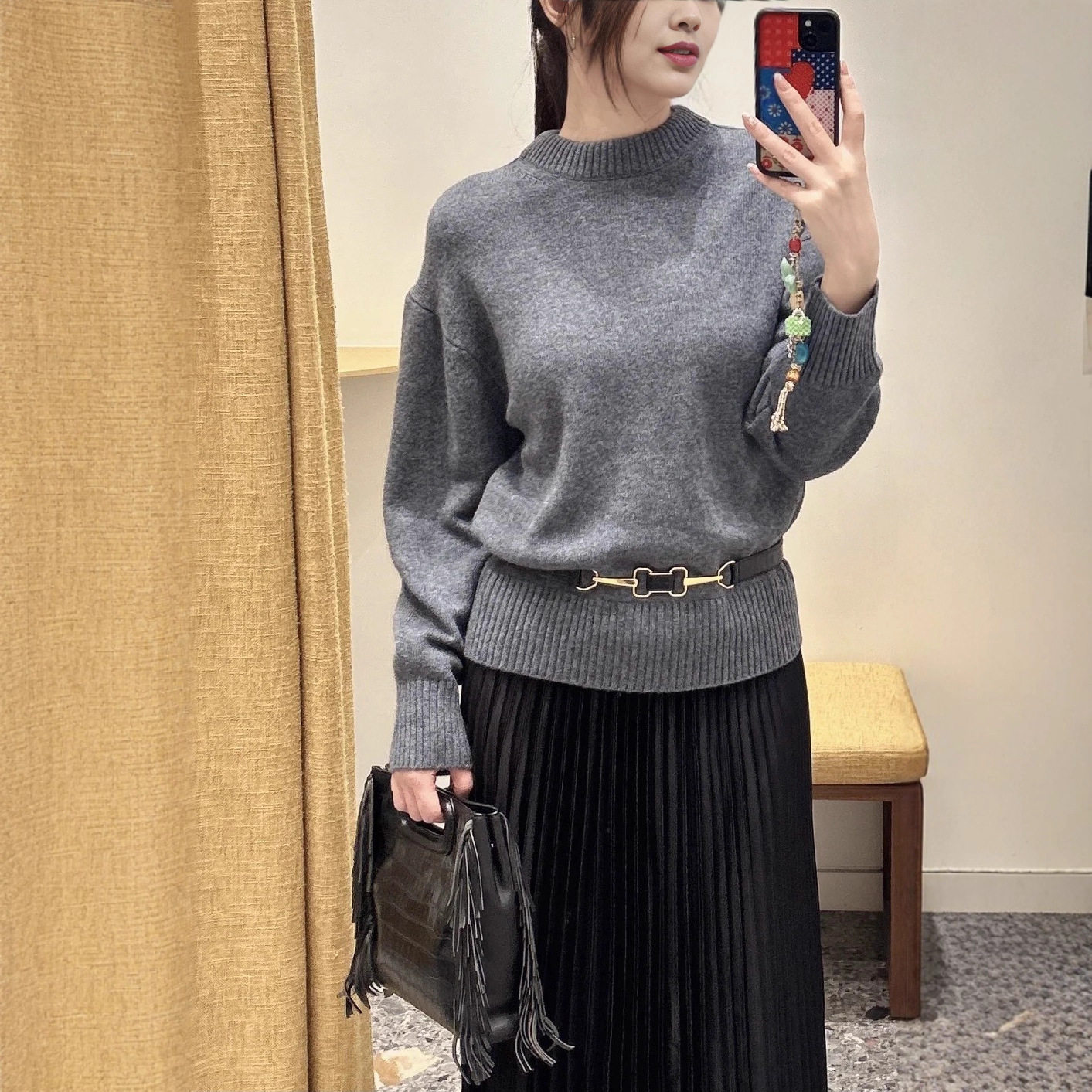 2025秋冬新款女装法式羊毛混纺百褶假两件针织连衣裙MFPRO04479