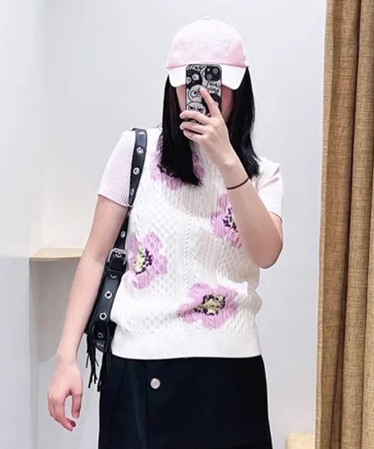 2024早春新款女装甜美提花无袖针织马甲内搭上衣MFPPU00759