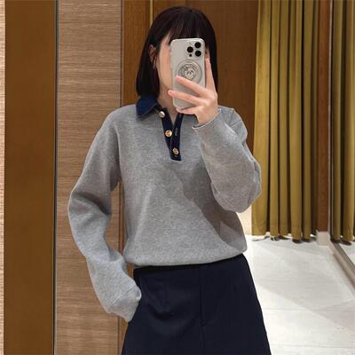 2025早秋新款女装法式休闲拼接牛仔领针织卫衣SFPPU02420