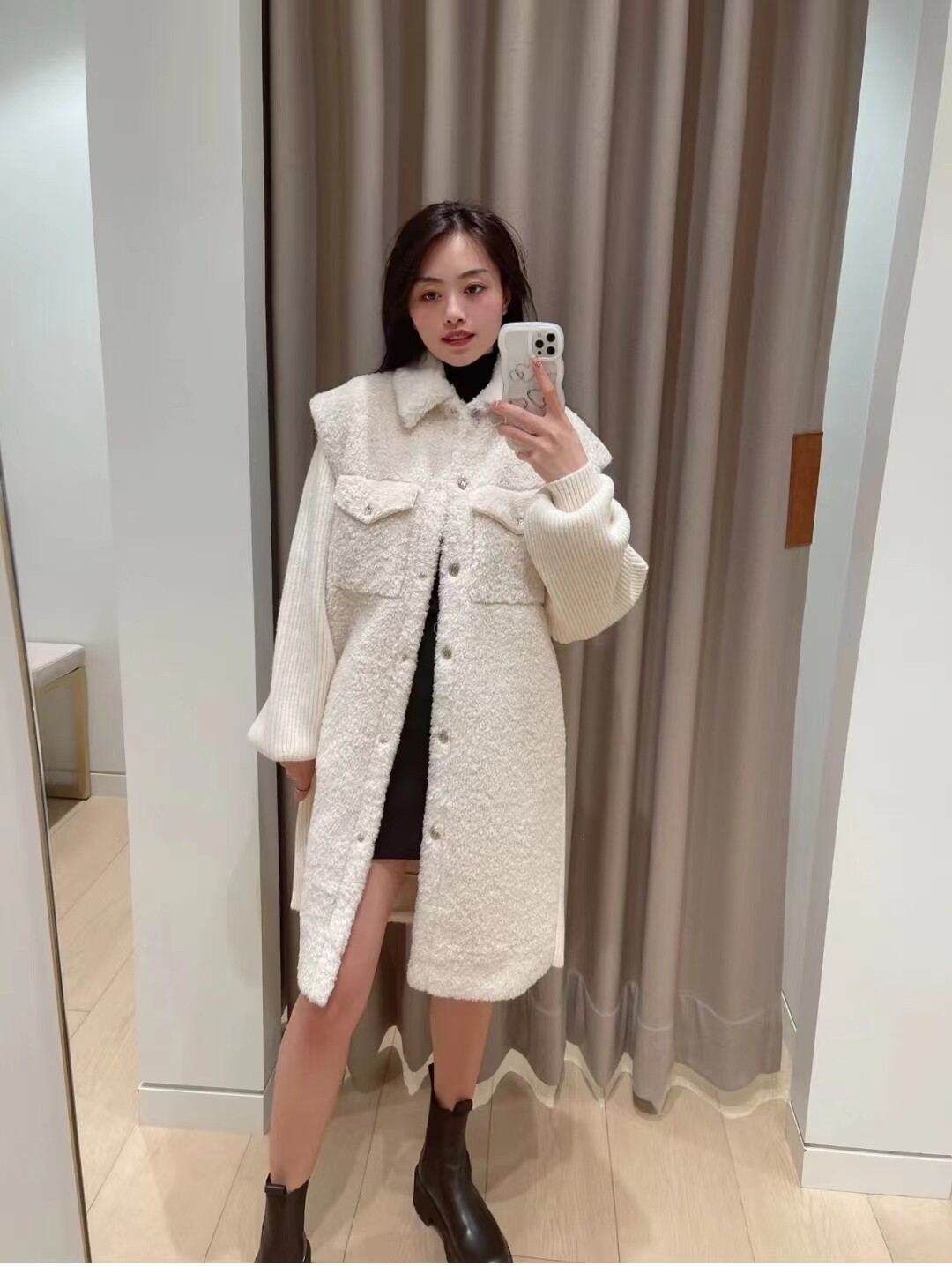 甜美廓形仿羊羔毛外套大衣