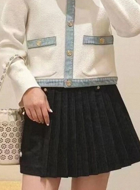 2025早春新款女装时尚法式黑色百褶短款牛仔裙裤MFPSH00617