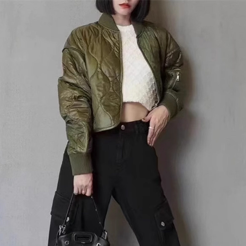2024秋季新款女装卡其绿拉链短款宽松棒球服短外套MFPBL00750