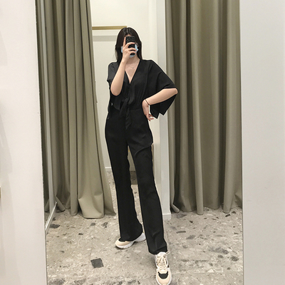 连衣裤 2021松紧腰V领宽松蝴蝶袖简约连体裤MFPCO00200